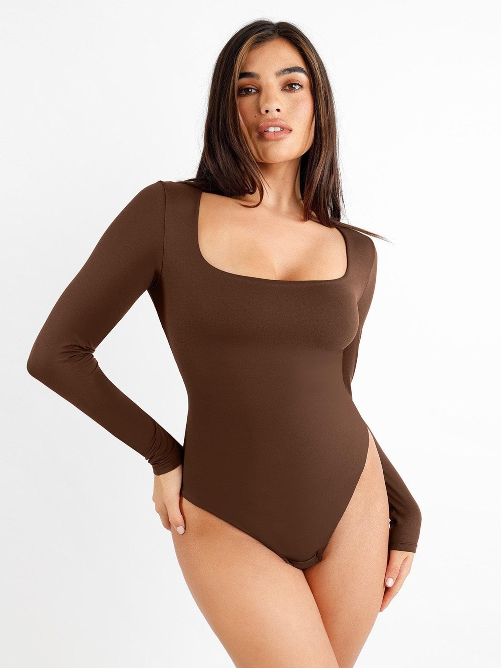 Popilush Shapewear Cloudsense Long Sleeve Seamless Bodysuit 3X XXXL NWT Brown